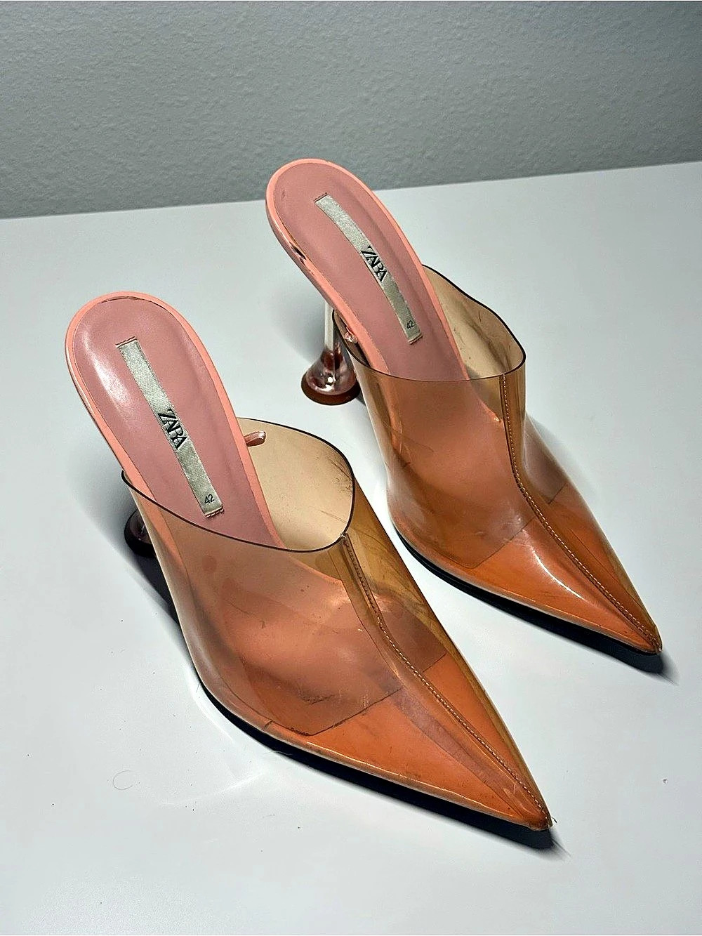 Zara Pointed Toe Mule Heels in pink